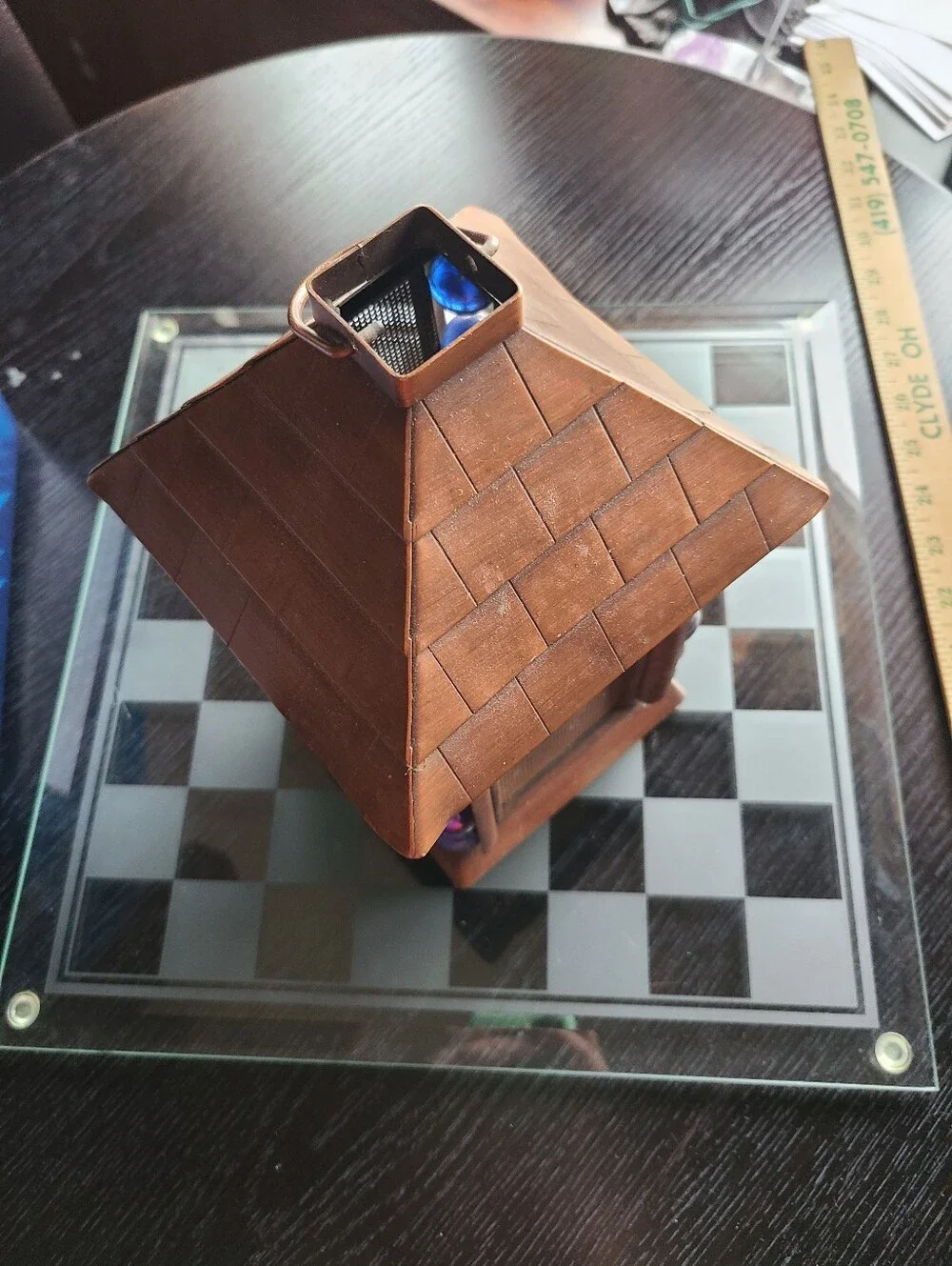 Rustic Copper Brown Lantern with Blue Glass Accents